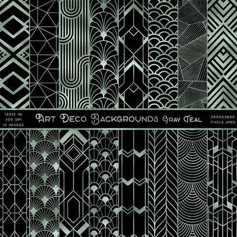 Art Deco Teal And Black Backgrounds Vol 1 - 16 High Resolution Images - Instant Download Digital Clip art