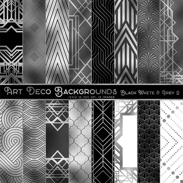 Art Deco White, Black & Grey Backgrounds Vol 2 - 16 High Resolution Images - Instant Download Digital Clip art