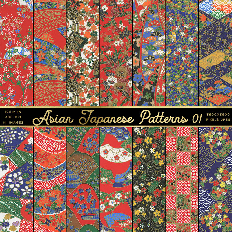 Asian Japanese Patterns 01 Backgrounds - 14 High Resolution Images - I ...