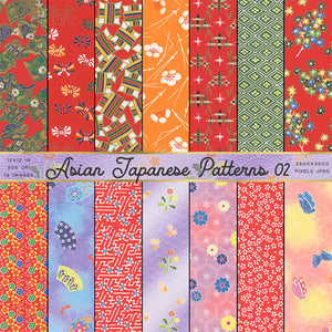 Asian Japanese Patterns 02 Backgrounds - 14 High Resolution Images - Instant Download Digital Clip art