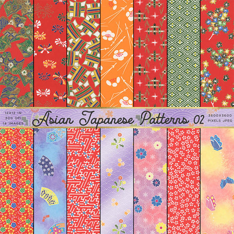 Asian Japanese Patterns 02 Backgrounds - 14 High Resolution Images - Instant Download Digital Clip art