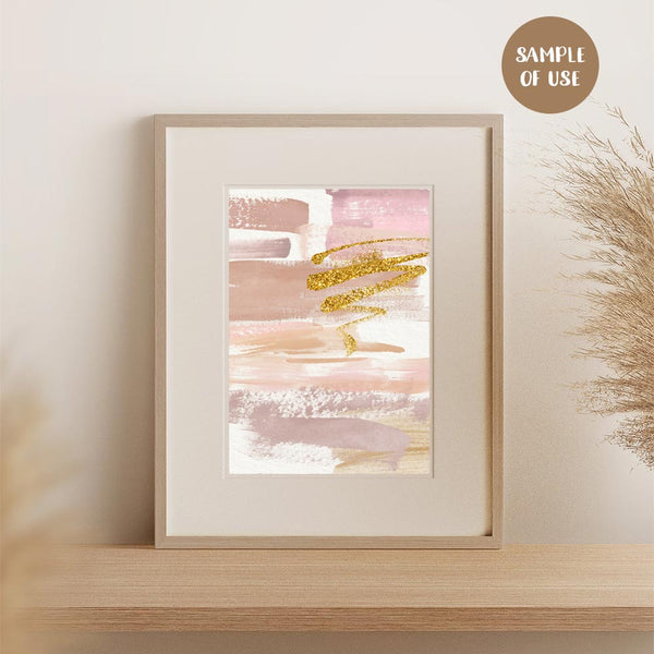 Beige & Blush Watercolor Paint Brush Strokes with Gold Glitter Brush Strokes - Hand painted Overlays - Instant Download Digital Clip Art