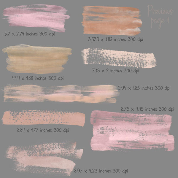 Beige & Blush Watercolor Paint Brush Strokes with Gold Glitter Brush Strokes - Hand painted Overlays - Instant Download Digital Clip Art