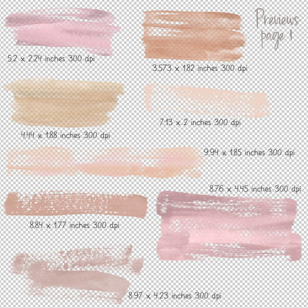 Beige & Blush Watercolor Paint Brush Strokes with Gold Glitter Brush Strokes - Hand painted Overlays - Instant Download Digital Clip Art