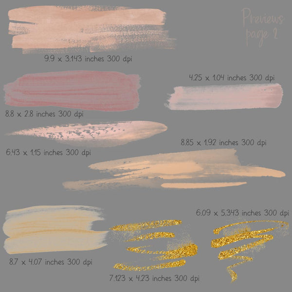 Beige & Blush Watercolor Paint Brush Strokes with Gold Glitter Brush Strokes - Hand painted Overlays - Instant Download Digital Clip Art