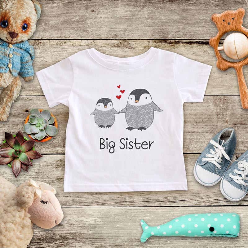 Big Sister Penguins - Infant & Toddler Super Soft Fine Jersey Shirt or Baby Onesie