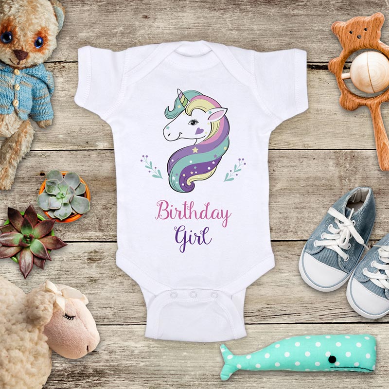 Birthday Girl Pretty Rainbow Unicorn - baby onesie Infant & Toddler Soft Shirt First Second Third Fourth Birthday