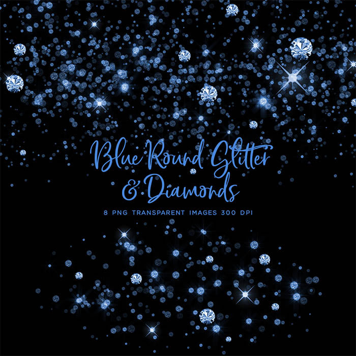 Blue Round Glitter Dust & Diamonds 01 - sparkly 8 PNG Transparent Overlays High Resolution - Instant Download Digital Clip art