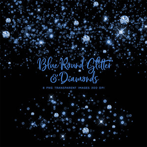 Blue Round Glitter Dust & Diamonds 01 - sparkly 8 PNG Transparent Overlays High Resolution - Instant Download Digital Clip art