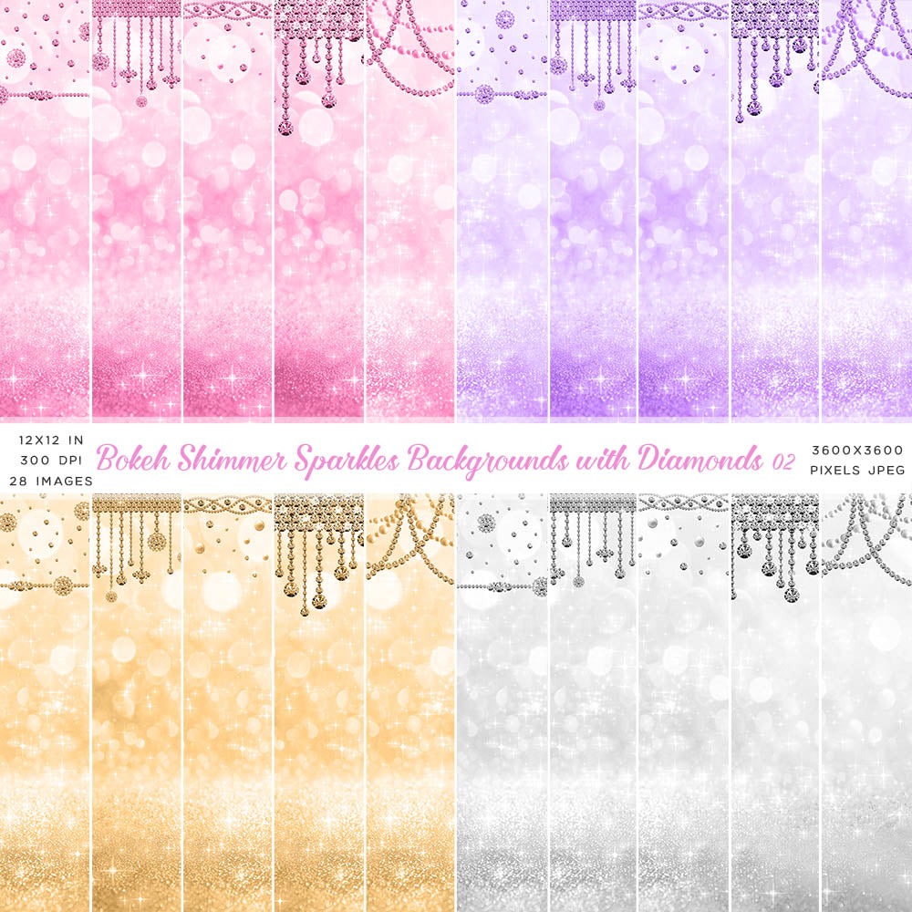 Bokeh Shimmer Sparkles Backgrounds with Diamonds 02 - 28 High Resolution Images - Instant Download Digital Clip art