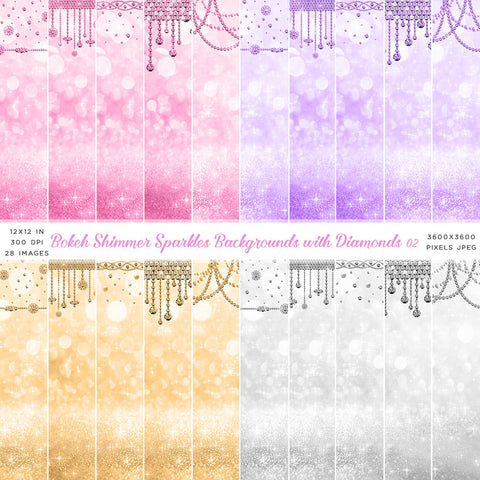 Bokeh Shimmer Sparkles Backgrounds with Diamonds 02 - 28 High Resolution Images - Instant Download Digital Clip art