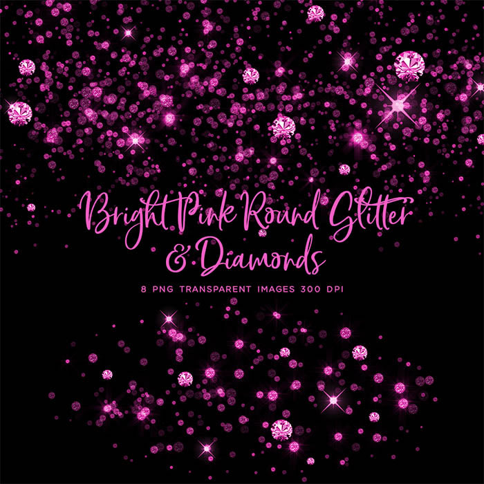 Bright Pink Round Glitter Dust & Diamonds 01 - sparkly 8 PNG Transparent Overlays High Resolution - Instant Download Digital Clip art