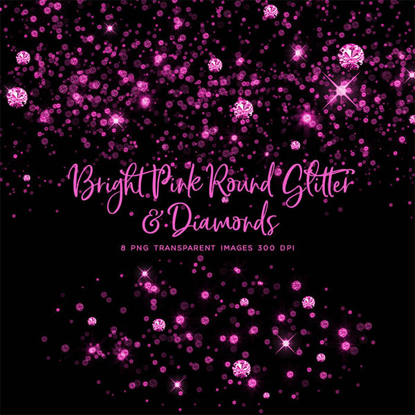 Bright Pink Round Glitter Dust & Diamonds 01 - sparkly 8 PNG Transparent Overlays High Resolution - Instant Download Digital Clip art