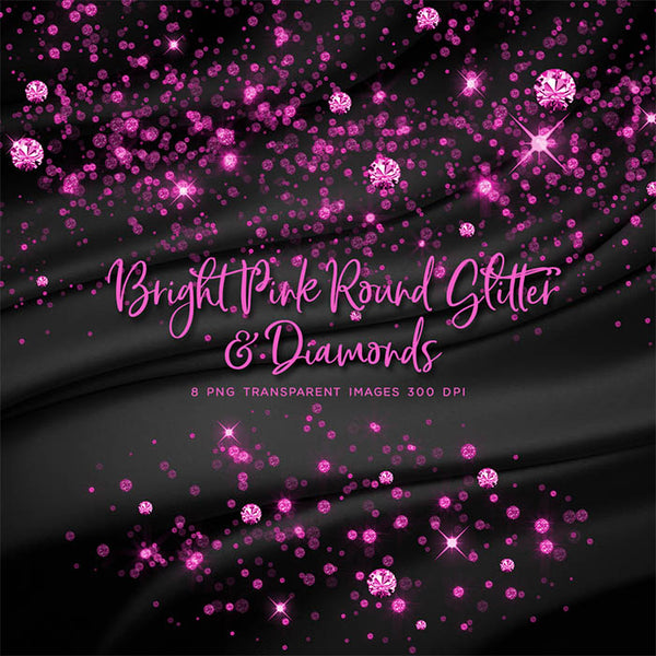 Bright Pink Round Glitter Dust & Diamonds 01 - sparkly 8 PNG Transparent Overlays High Resolution - Instant Download Digital Clip art