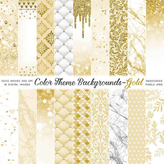 Color Theme Backgrounds GOLD - Bokeh Floral Pattern Mermaid Glitter Drips Diamonds - Instant Download Digital Clip art for Invitations Cards Party design Backdrop Scrapbooking Kids Crafts