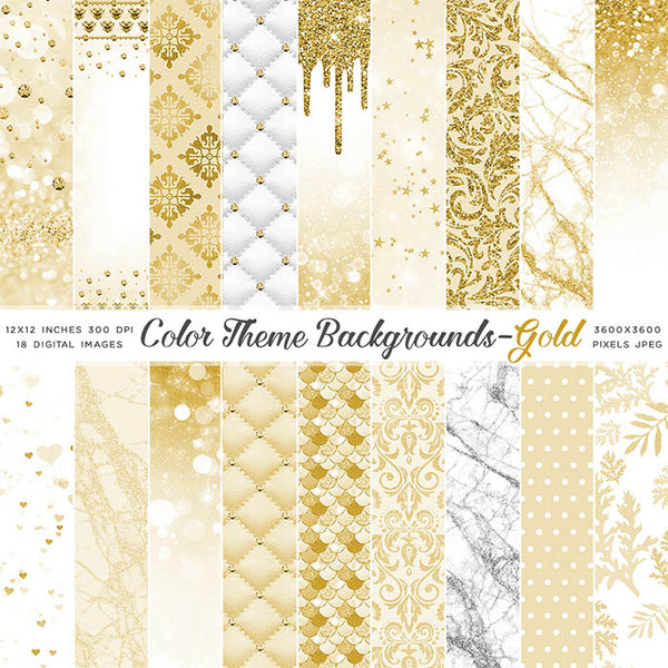 Color Theme Backgrounds GOLD - Bokeh Floral Pattern Mermaid Glitter Drips Diamonds - Instant Download Digital Clip art for Invitations Cards Party design Backdrop Scrapbooking Kids Crafts