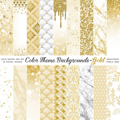 Color Theme Backgrounds GOLD - Bokeh Floral Pattern Mermaid Glitter Drips Diamonds - Instant Download Digital Clip art for Invitations Cards Party design Backdrop Scrapbooking Kids Crafts