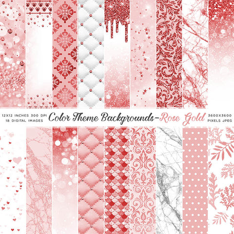 Color Theme Backgrounds ROSE GOLD - Bokeh Floral Pattern Mermaid Glitter Drips Diamonds - Instant Download Digital Clip art for Invitations Cards Party design Backdrop Scrapbooking Kids Crafts