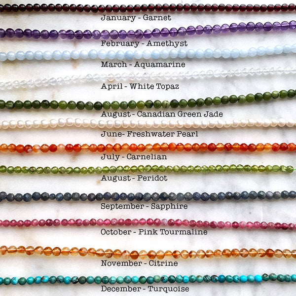 Custom Birthstone & Stamped Initial Necklace in Gold, Rose Gold, or Silver with Real Gemstone, Personalized Jewelry January - December Birthday Gift