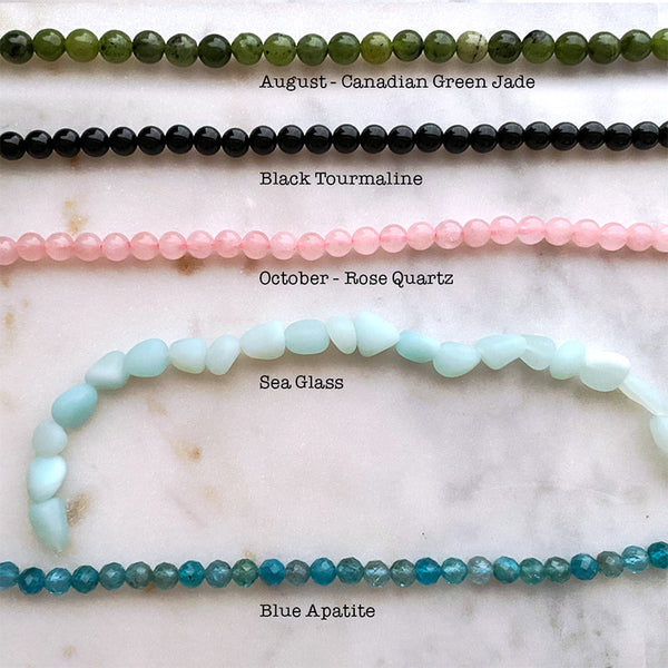 Custom Birthstone & Stamped Initial Necklace in Gold, Rose Gold, or Silver with Real Gemstone, Personalized Jewelry January - December Birthday Gift