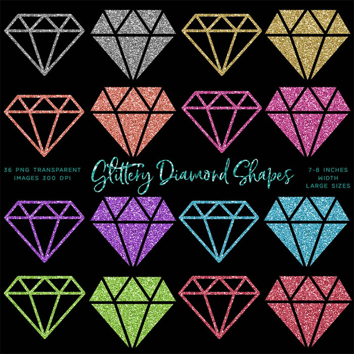 Glittery Sparkly Glitter Diamond Shapes 01 - 36 PNG Transparent Images - Instant Download Digital Clip art