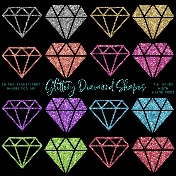 Glittery Sparkly Glitter Diamond Shapes 01 - 36 PNG Transparent Images - Instant Download Digital Clip art