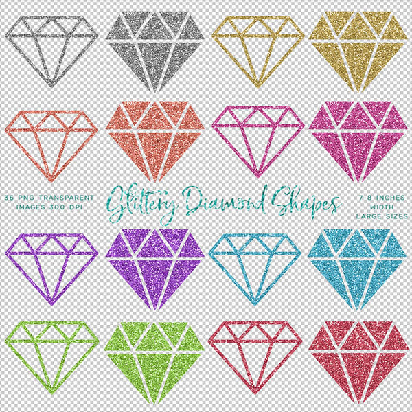 Glittery Sparkly Glitter Diamond Shapes 01 - 36 PNG Transparent Images - Instant Download Digital Clip art