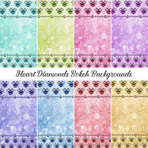 Heart Diamonds Bokeh Backgrounds Clip Art Sparkly Bling gemstone - 8 High Resolution Backgrounds - Instant Download Digital Clipart
