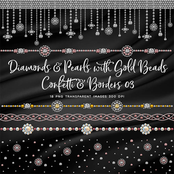 Diamonds and Pearls With Gold Beads Confetti & Borders 03 Clip Art gemstone - 18 PNG Transparent Images High Res Instant Digital Download