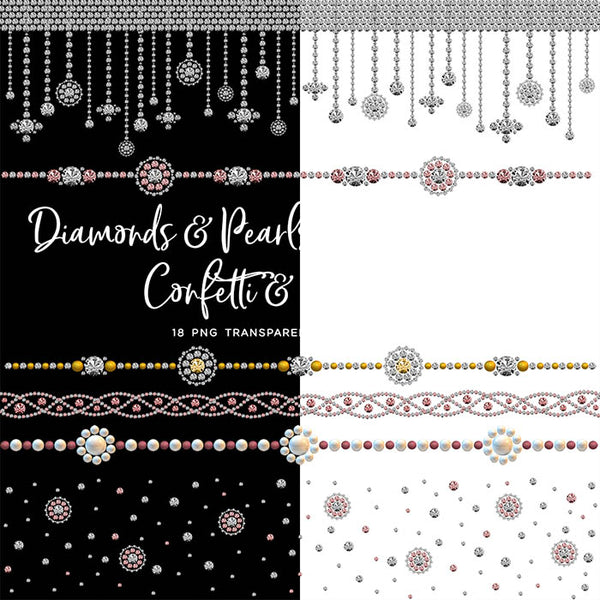 Diamonds and Pearls With Gold Beads Confetti & Borders 03 Clip Art gemstone - 18 PNG Transparent Images High Res Instant Digital Download