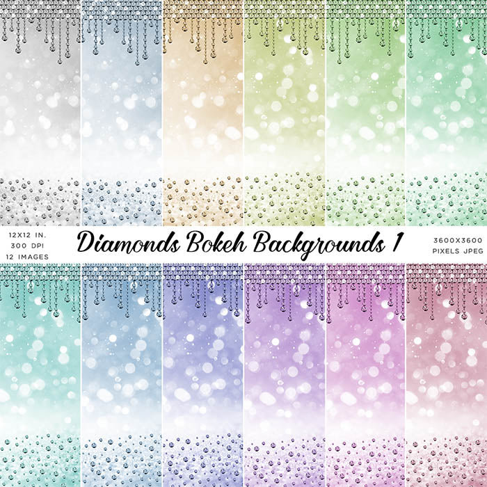 Diamonds Bokeh 01 Backgrounds - Clip Art sparkly gemstone - 12 High Resolution Images - Instant Download Digital Clip art