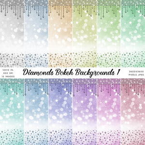 Diamonds Bokeh 01 Backgrounds - Clip Art sparkly gemstone - 12 High Resolution Images - Instant Download Digital Clip art