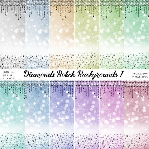 Diamonds Bokeh 01 Backgrounds - Clip Art sparkly gemstone - 12 High Resolution Images - Instant Download Digital Clip art