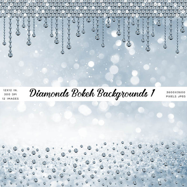 Diamonds Bokeh 01 Backgrounds - Clip Art sparkly gemstone - 12 High Resolution Images - Instant Download Digital Clip art