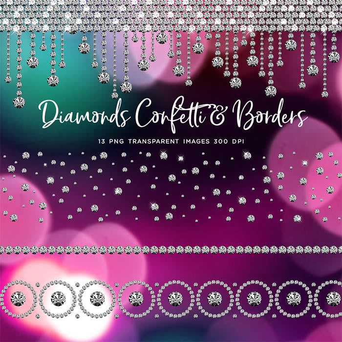 Diamonds Confetti & Borders Clip Art gemstone - 13 PNG Transparent Images High Resolution - Instant Download Digital Clipart