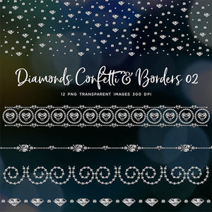 Diamonds Confetti & Borders 02 - Clip Art sparkly gemstone - 12 PNG Transparent Images High Resolution - Instant Download Digital Clipart