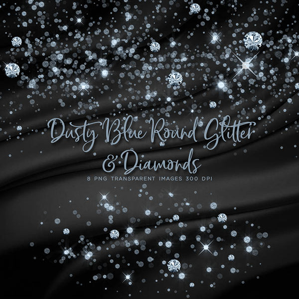 Dusty Blue Round Glitter Dust & Diamonds 01 - sparkly 8 PNG Transparent Overlays High Resolution - Instant Download Digital Clip art