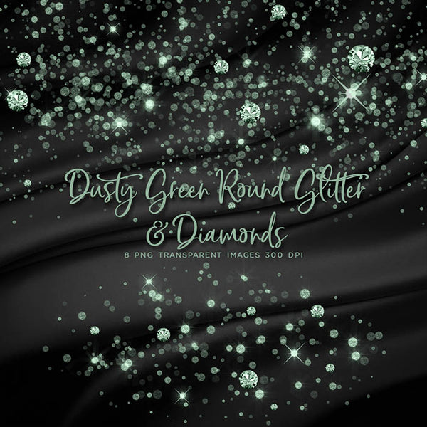 Dusty Green Round Glitter Dust & Diamonds 01 - sparkly 8 PNG Transparent Overlays High Resolution - Instant Download Digital Clip art