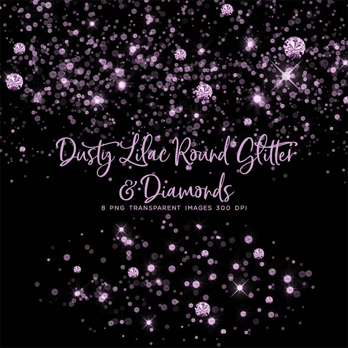 Dusty Lilac Round Glitter Dust & Diamonds 01 - sparkly 8 PNG Transparent Overlays High Resolution - Instant Download Digital Clip art
