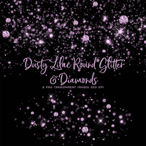 Dusty Lilac Round Glitter Dust & Diamonds 01 - sparkly 8 PNG Transparent Overlays High Resolution - Instant Download Digital Clip art