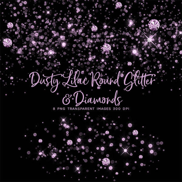 Dusty Lilac Round Glitter Dust & Diamonds 01 - sparkly 8 PNG Transparent Overlays High Resolution - Instant Download Digital Clip art