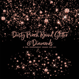 Dusty Peach Round Glitter Dust & Diamonds 01 - sparkly 8 PNG Transparent Overlays High Resolution - Instant Download Digital Clip art