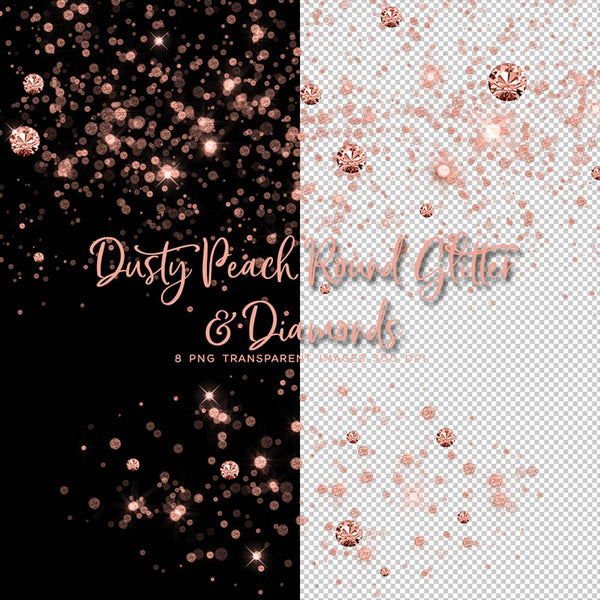 Dusty Peach Round Glitter Dust & Diamonds 01 - sparkly 8 PNG Transparent Overlays High Resolution - Instant Download Digital Clip art