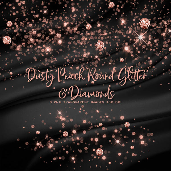 Dusty Peach Round Glitter Dust & Diamonds 01 - sparkly 8 PNG Transparent Overlays High Resolution - Instant Download Digital Clip art