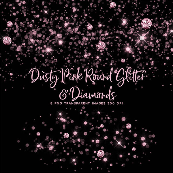 Dusty Pink Round Glitter Dust & Diamonds 01 - sparkly 8 PNG Transparent Overlays High Resolution - Instant Download Digital Clip art