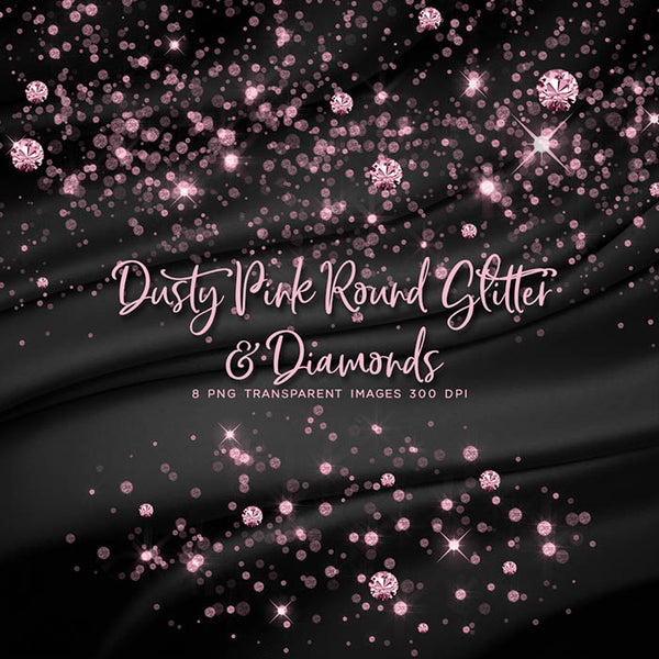 Dusty Pink Round Glitter Dust & Diamonds 01 - sparkly 8 PNG Transparent Overlays High Resolution - Instant Download Digital Clip art