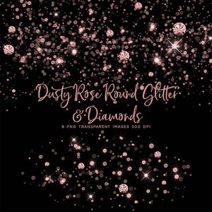 Dusty Rose Round Glitter Dust & Diamonds 01 - sparkly 8 PNG Transparent Overlays High Resolution - Instant Download Digital Clip art