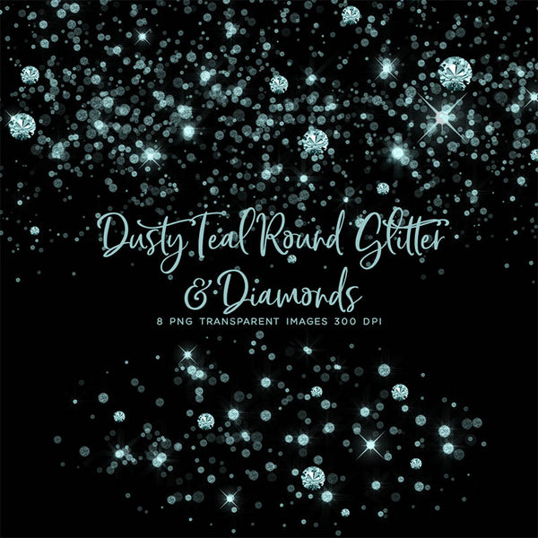 Dusty Teal Round Glitter Dust & Diamonds 01 - sparkly 8 PNG Transparent Overlays High Resolution - Instant Download Digital Clip art