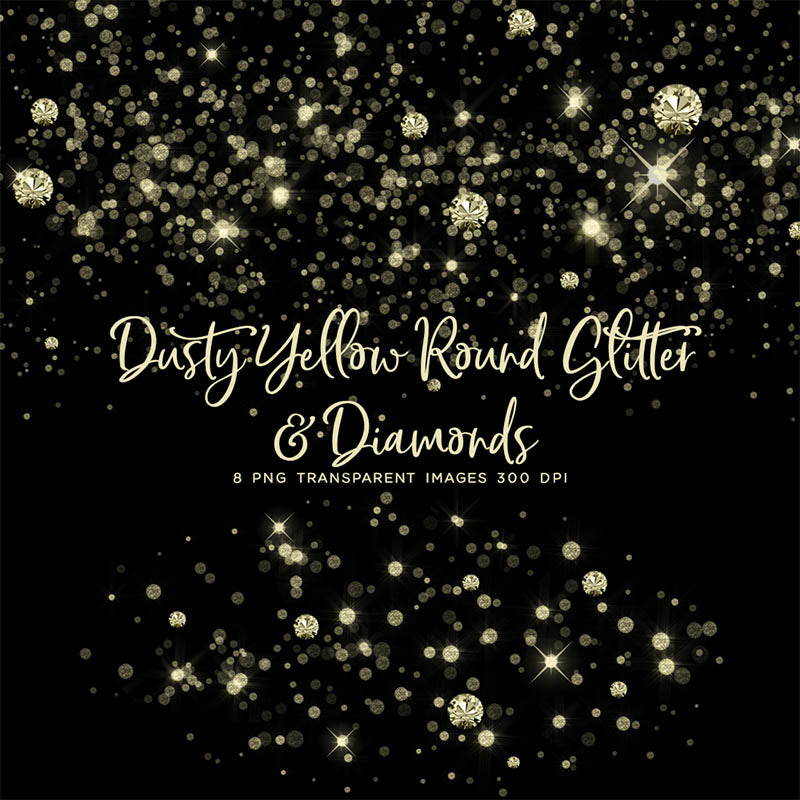 Dusty Yellow Round Glitter Dust & Diamonds 01 - sparkly 8 PNG Transparent Overlays High Resolution - Instant Download Digital Clip art