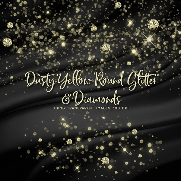 Dusty Yellow Round Glitter Dust & Diamonds 01 - sparkly 8 PNG Transparent Overlays High Resolution - Instant Download Digital Clip art